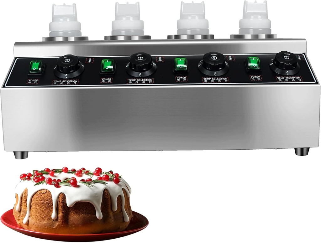 Commercial Electric Cheese Sauce Warmer Dispenser,0.68x4 Qt Hot Chocolate Nacho Cheese 86-185℉ Heater Hot Fudge with Bottles Adjustable