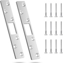 RO6G 72001 Brushed Satin Nickel Lock Short Strike Plate with 12 Screws, Door Knob/Deadbolt Cover Plate, Stainless Steel Security Latch Strike - 2 Set