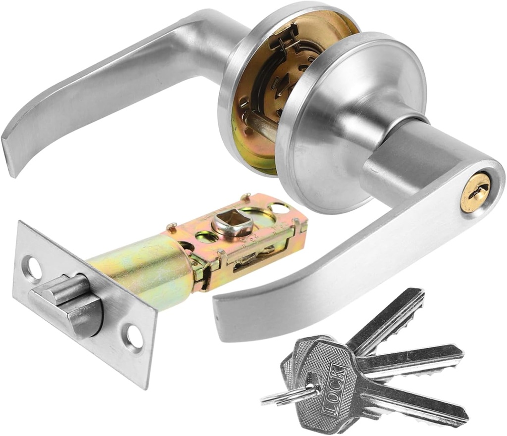 1 Set Door Lock Bedroom Door Handle Lock Bathroom Levers Thumbturn Silver Aluminum