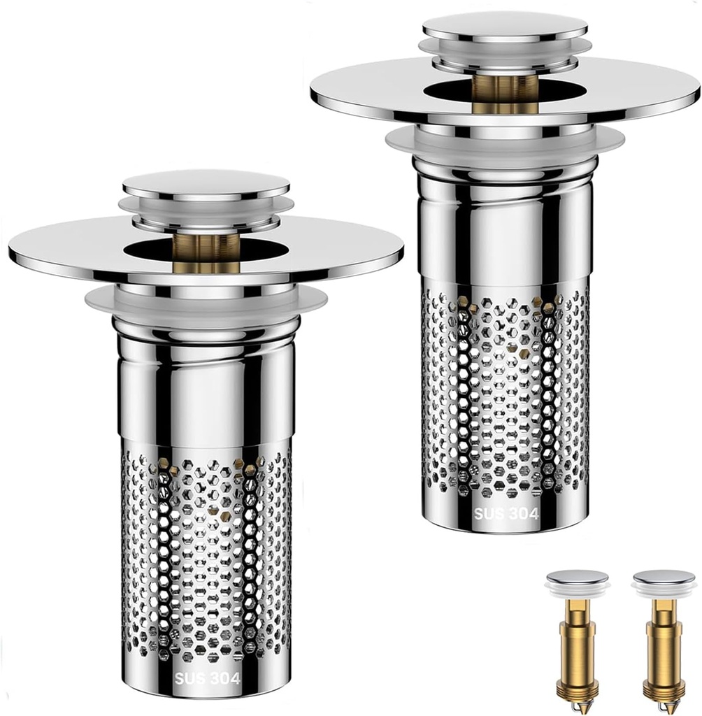 ​Bathroom Sink Drain Strainer,Universal Pop-Up Sink Stopper Hair Catcher, Anti-Clog Stainless Steel Drain Filter Basket, Removable Sink Drain for Bathroom Sink Stopper Replacement