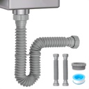 1-1/2" & 1-1/4" P-trap with Adapter, Flexible Sink Drain Pipe, Adjustable P Trap for Bathroom Sink Drain Kit, Kitchen Garbage Disposal, Gray-2Pack