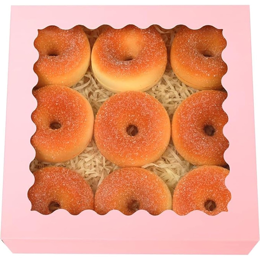 qiqee Auto-pop Up Pink Pastry Box With Window 8x8x2.5 Inch Donut Pie Boxes 30pcs Bakery Box