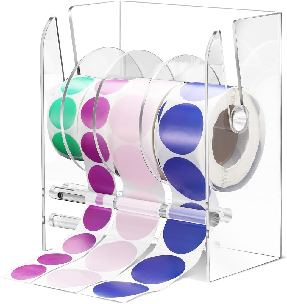 Qilery Adjustable Label Dispenser Acrylic Roll Sticker Dispenser Sticker Holder Organizer Label Stand for Holding Office and Home(4 Disks)
