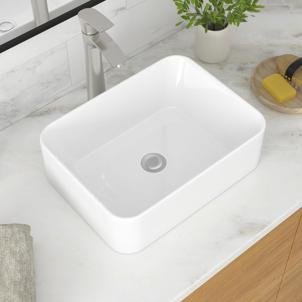 Bathroom Vessel Sink Rectangular 19x15 Inch Rectangle Above Counter White Porcelain Ceramic Bathroom Vanity Vessel Sink Art Basin