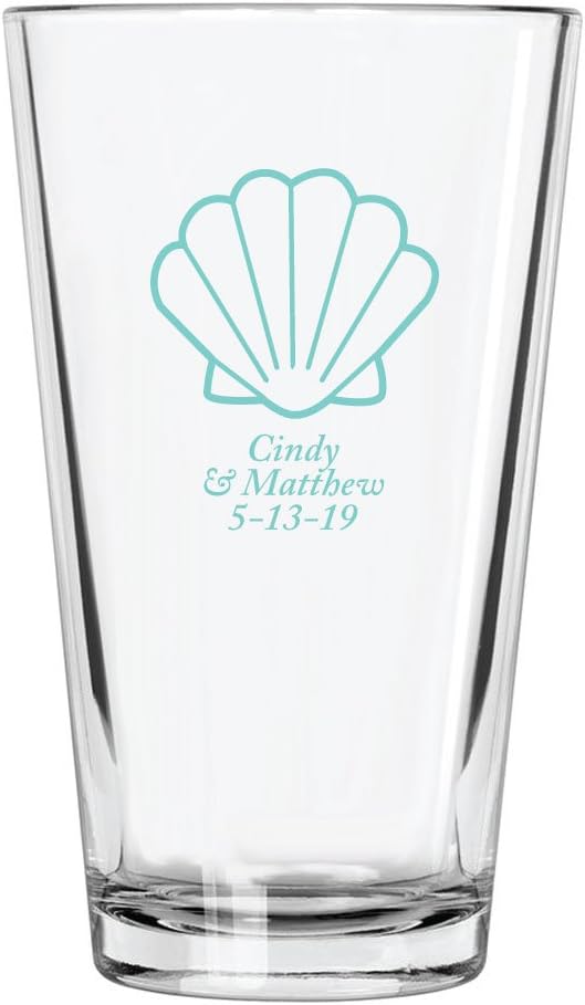 Personalized Color Printed Pint Glass - Seashell - Robins Egg Blue - 144 pack