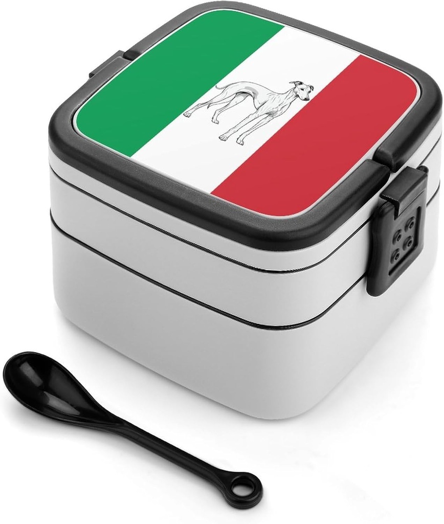 Italy Greyhound Dog Italian Flag Lunch Box with Handle Stackable 2 Layer Leak-Proof Bento Box Portable Food Containers for Unisex