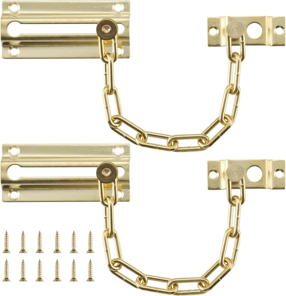 HOME MASTER HARDWARE 2 Pack Gold Door Chain Lock, Security Chain Locks for Inside Door, Chain Door Guard Premium Thickened Lock with Screws for Home Security