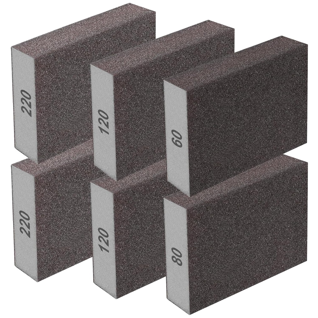 6Pcs Sanding Sponge 60 80 120 220 Coarse Medium Fine Grit Sanding Block Washable and Reusable for Wood, Metal, Wall Polish