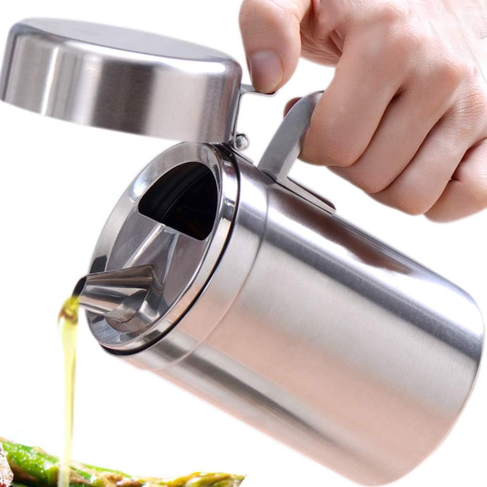 Oil Can Stainless Steel Olive Oil Dispensers Bottle, 550ML Oil Dispenser Pot Leak Proof Oil Salad Storage Oil Bottles Oil Container with Lid for Kitchen Cooking BBQ