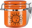 Sun Moon Stash Container Half Oz (250ml), Ceramic Cute Stash Jar Containers w/Clamp Lid, Mystical Celestial Aesthetic Decorative Jar Storage - Double Sealed Airtight Herbs Fresh Jar -Orange