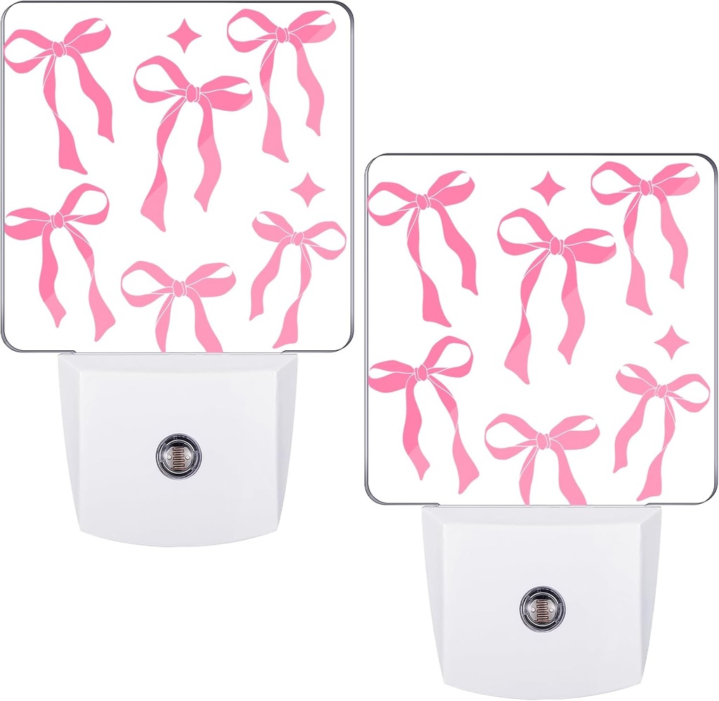 [BRSRAAAPAQAQGAAV] 2 Pcs Pink Bow Night Lights Sensor Night Light Plug in Dusk to Dawn LED Lamps Gift for Indoor Bedroom, Bathroom, Toilet, Stairs, Kitchen, Hallway
