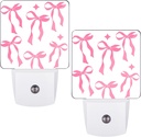 2 Pcs Pink Bow Night Lights Sensor Night Light Plug in Dusk to Dawn LED Lamps Gift for Indoor Bedroom, Bathroom, Toilet, Stairs, Kitchen, Hallway