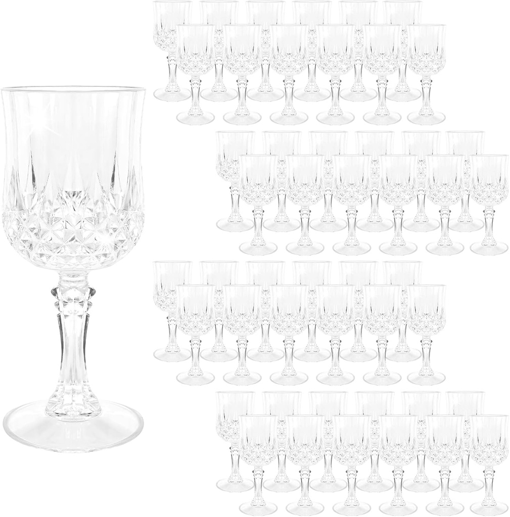 48 Pack Wine Glasses,Transparent Plastic Wine Glasses,Vintage Plastic Goblets for Parties,Drinking Glasses Crystal Water Goblets Reusable for Wedding Reception, Grand Event Party Supplies