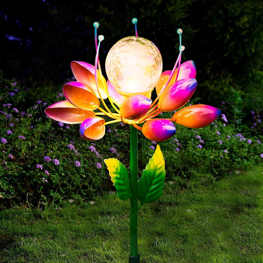 Metal Flower Solar Outdoor Lights Windmill Garden Stake - Outdoor Waterproof for Yard, Lawn, Patio, Gardening Gifts, Solar Flower Lights