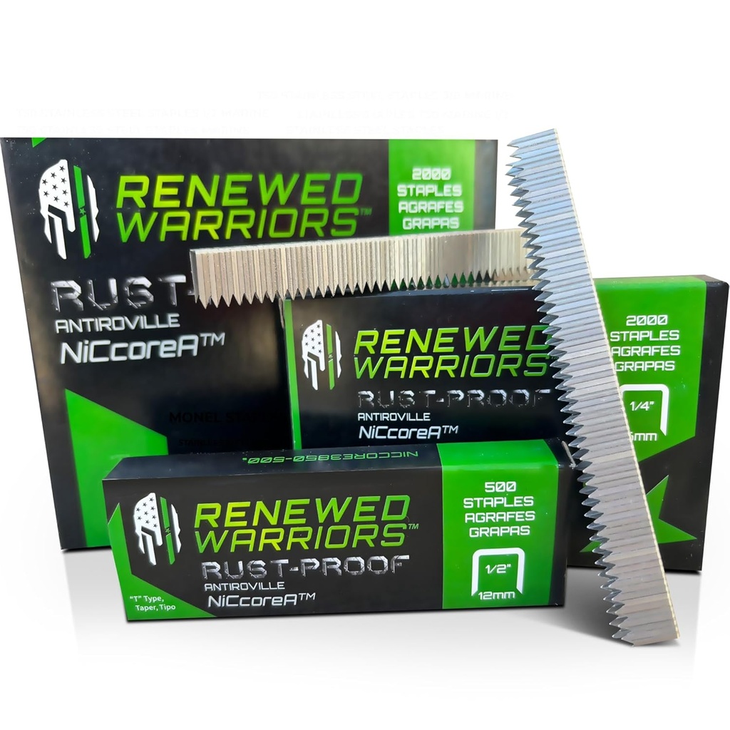 NiCcoreA Rustproof Staples T50 (Half Inch Leg; 3/8" Crown) Outperforms Stainless Steel Staples Marine 1/2; T50 Staple 1/2 in Leg for Deep Penetration Stronger Than SS - (2000 Count Pack)
