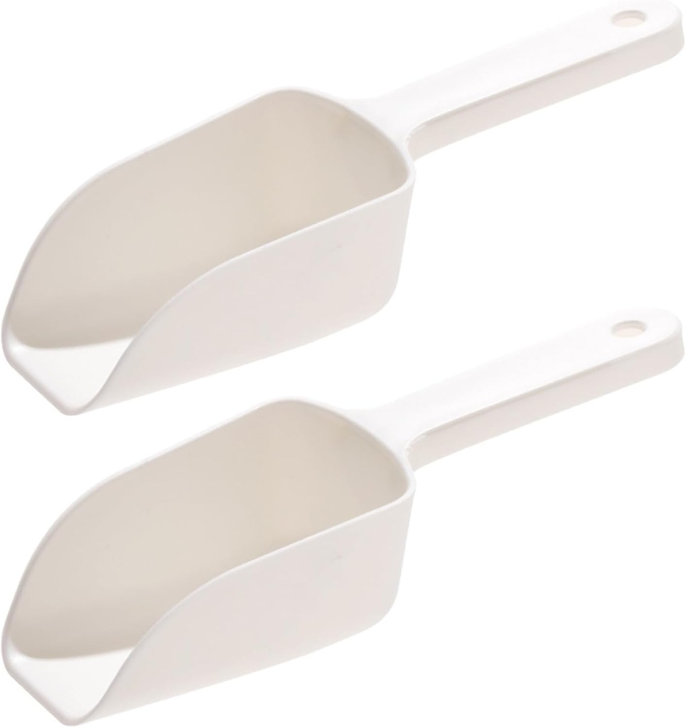 2Pcs Ice Scoop for Ice Machine, Handheld Scoop for Freezer with Hanging Hole, Multi-Purpose White PP for Pet Food, Coffee Bean, Snack & More
