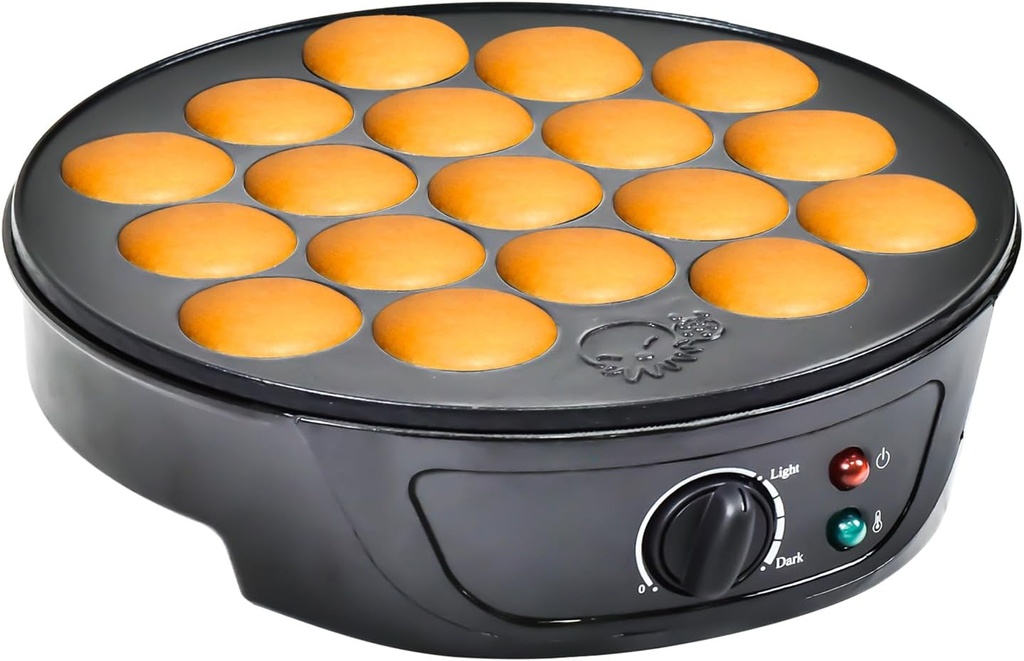 SICHI Mini Pancake Maker - 750 Watts Pancake Maker Machine w/Non-stick Coating, 18 Pcs Electric Dutch Pancakes Griddle for Home and Restaurants, Black