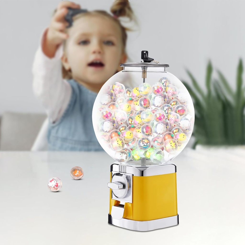 Vending Machine Candy Gumball Machine, Commercial Vending Machine, Candy Vending Machine for 0.39-1.26in Gadgets, 18.11in Height, for Game Stores, Retail Stores Vintage Style Clear, Yellow