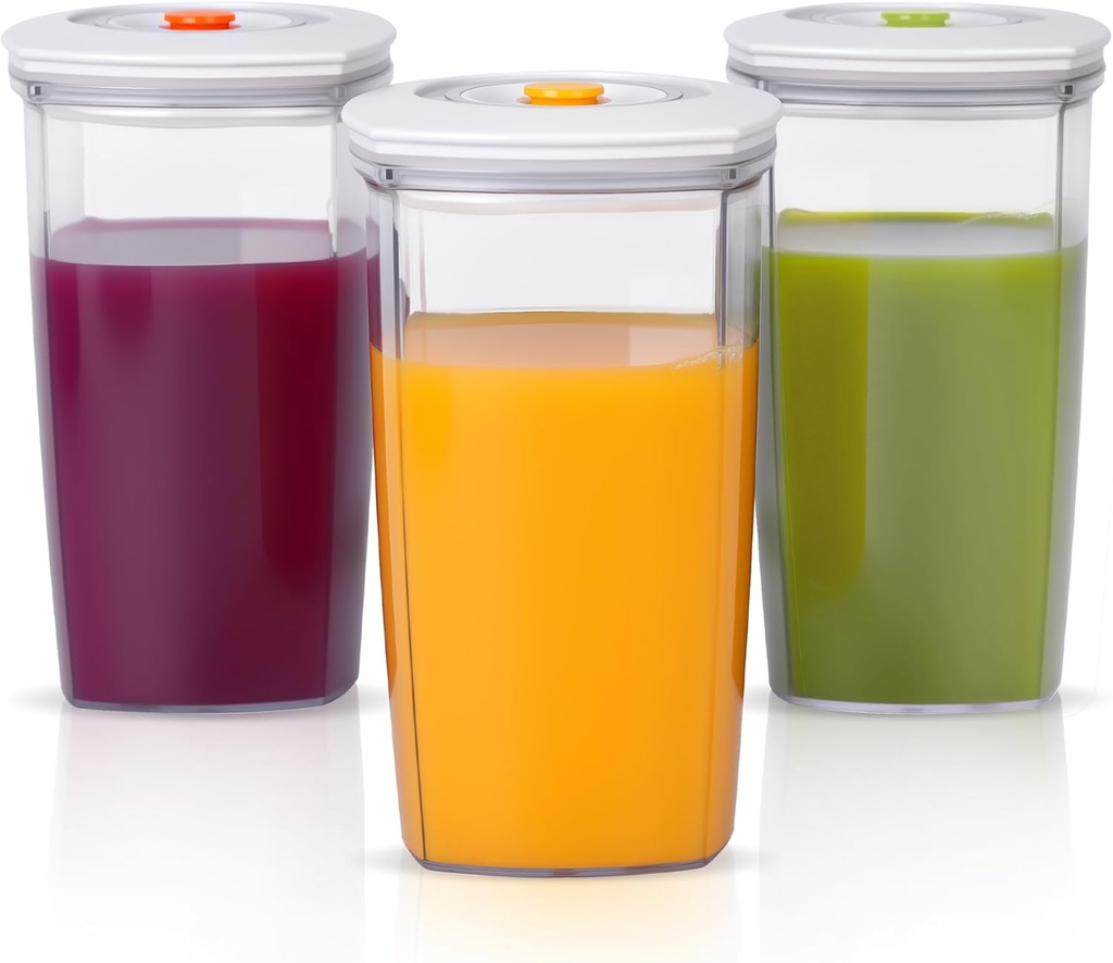 Vacuum Seal Juice Cups, Portable Leak Proof Drinking Storage Containers for Juice, Milk, Boba, Smoothie, Tea, Kombucha, 750ml (750mlx3)