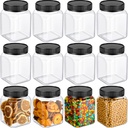 Nosiny 12 Pcs 24 oz Plastic Jars with Lids Airtight Food Containers Large Plastic Jars with Screw on Lids Refillable Kitchen Storage Containers for Dry Food, Coffee, Candy for Kitchen (Black)