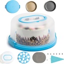 Cake Carrier with Lid and Handle – 10" Cake Storage Container with Baking Accessories, Cake Stand with Baking Pan, Cupcake Tray, Cake Boards & Piping Set
