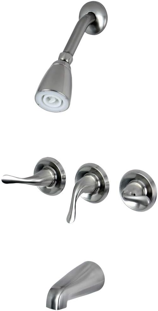 Kingston Brass KB2238YL Yosemite Three Handle Tub Shower Faucet, 3-1/8 inch Diameter Escutcheon, Brushed Nickel