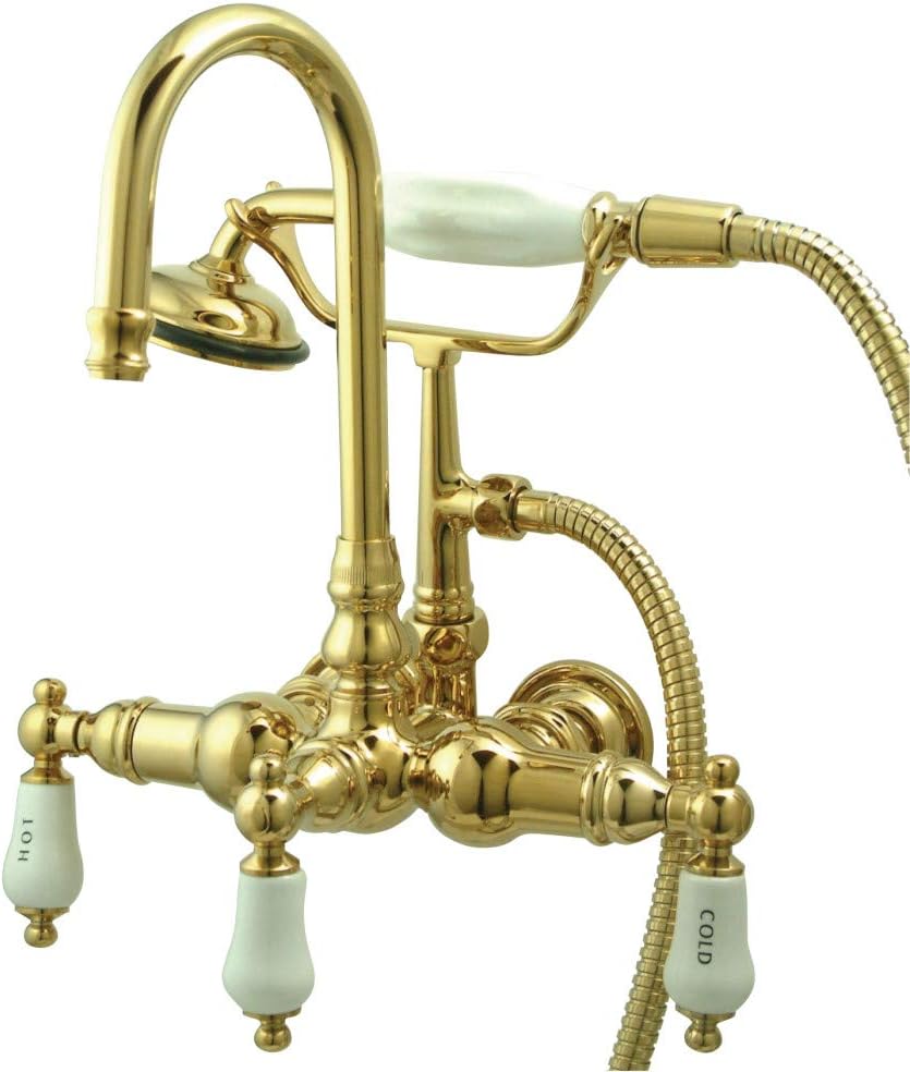 Kingston Brass CC9T2 Vintage 3-3/8" Wall Mount Tub Faucet with Hand Shower, Polished Brass