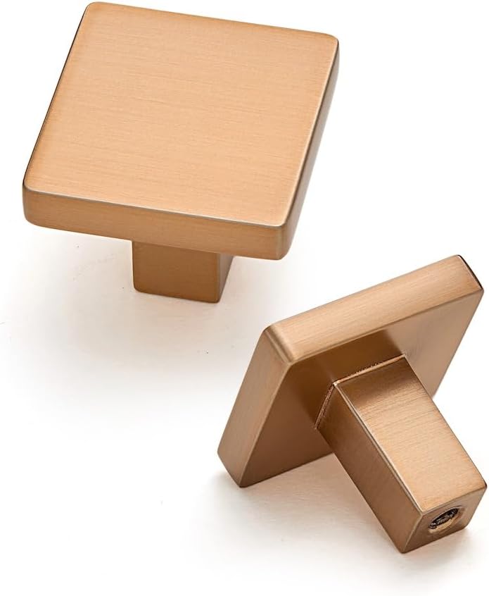 30 Pack Champagne Bronze Cabinet Handles and Knobs Square Cabinet Knobs Modern Kitchen Knobs for Cabinets Solid Bathroom Cabinet Knobs Drawer Knobs 1-1/5 inch