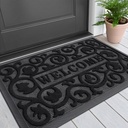 Smiry Welcome Door Mat Outside Entrance, Heavy Duty Trap Dirt and Moisture Easy Clean Low Profile Patio Porch Indoor Outdoor Front Doormat for Entry, 29.5x17 Inch, Black/Welcome
