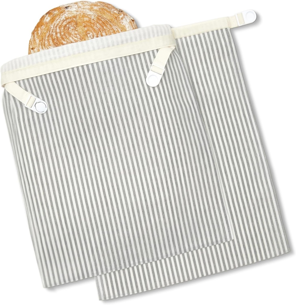 BRONYPRO Reusable Beeswax and Linen Bread Bags, 2-Pack Waxed Bread Bags for Homemade Bread & Sourdough, Sustainable Sourdough Loaf Storage to Lock in Freshness, Large 17x12.6in, Grey
