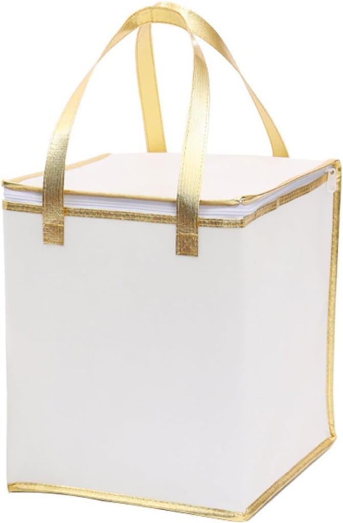 2Pack 10.2×10.2×10.2" Reusable Insulated Zipper Aluminum Foil Tote Bag Suit for Picnic Cake Fruit Drink Refrigeration Also for Delivery of Takeaway Thermal Pizza Insulated Delivery(2Pack White)