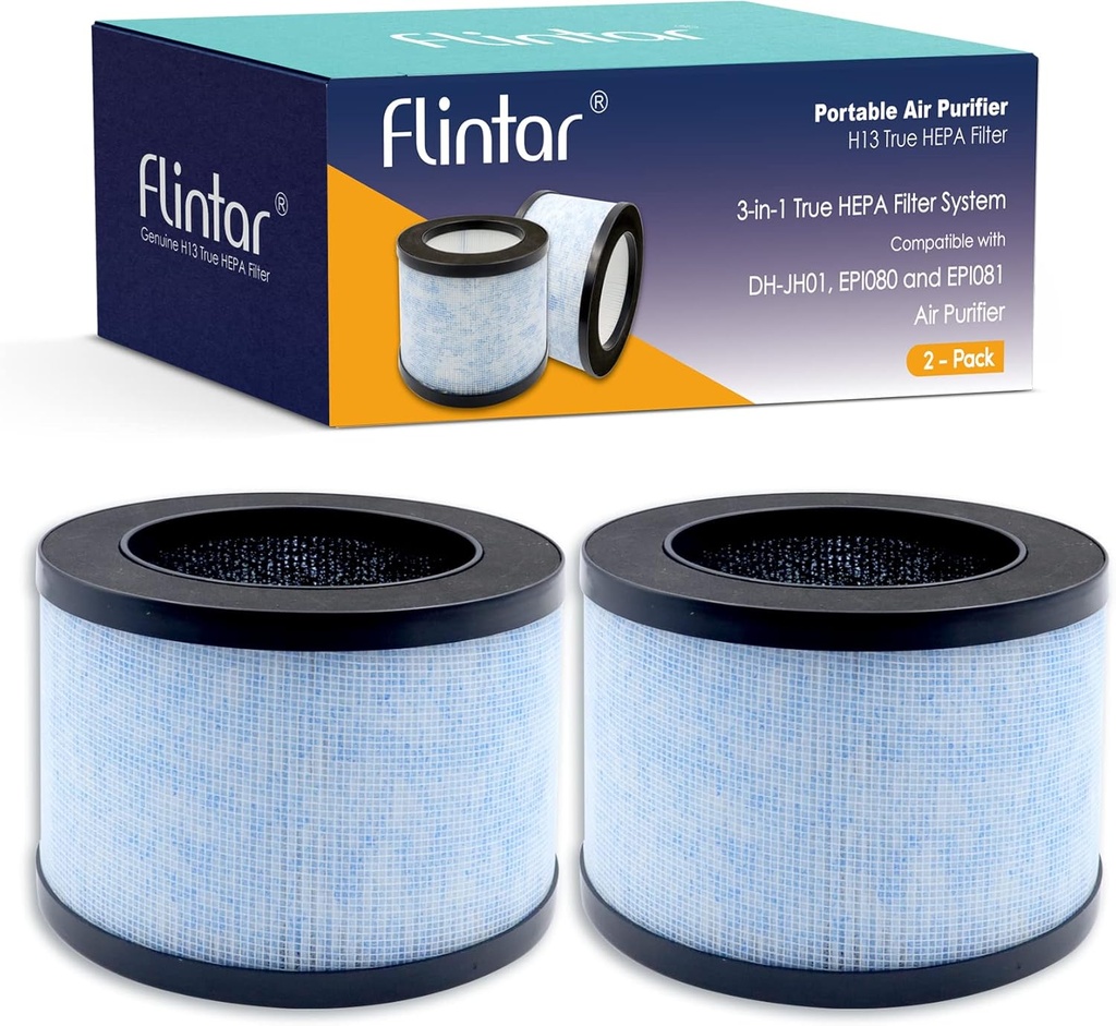 Flintar MK01 Replacement Filter, Compatible with AROEVE MK01 MK06 and Kloudi Air Purifier DH-JH01, TZ-K1, Intelabe EPI080, and Elechomes EPI081, 2-Pack