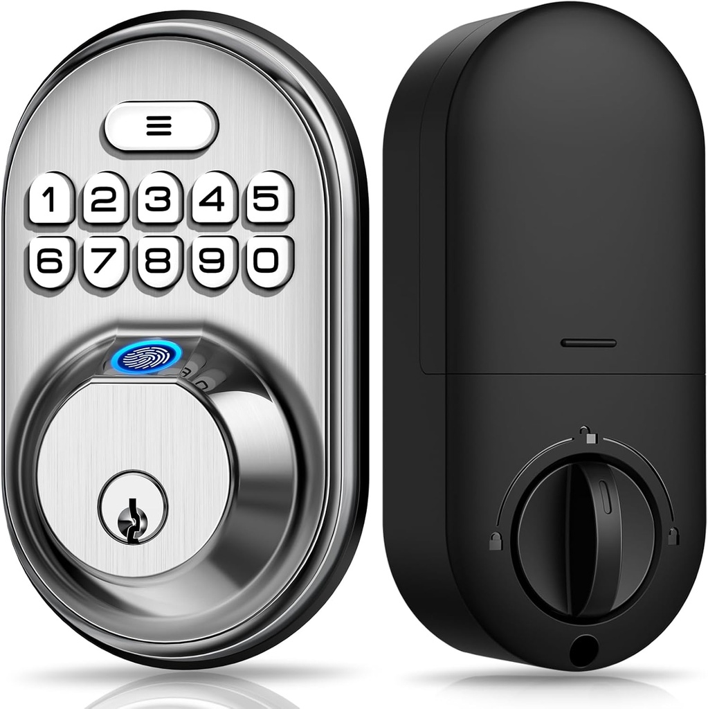 Veise Fingerprint Door Lock, Keyless Entry Keypad Deadbolt, Anti Peeping Password, Auto Lock, Easy Install, Satin Nickel