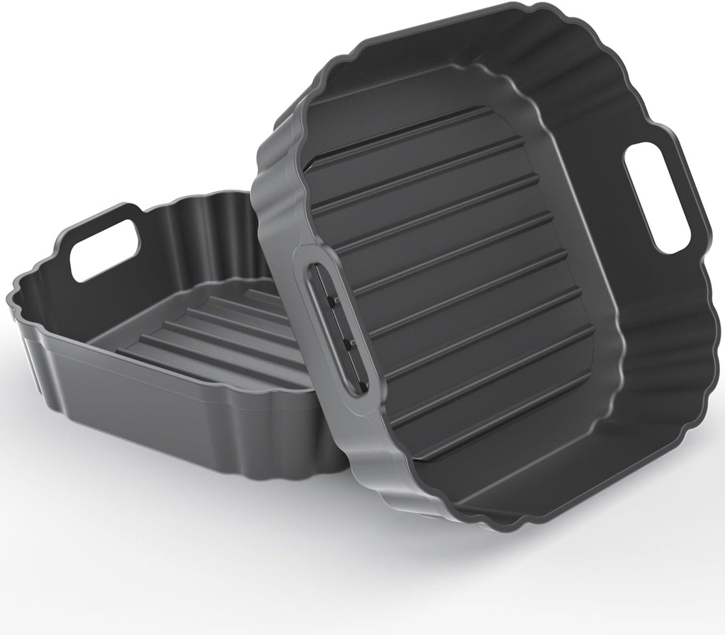 Silicone Air Fryer Liners for 2-3Qt Air Fryers, 2 Pack Square Non-Stick Reusable Small Air Fryer Liners Silicone Pot Basket Bowl Tray Accessories for COSORI, Ninja, CHEFMAN