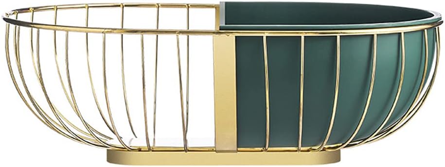 RemeeHi Fruit Basket, Decorative Fruit Bowl, Round Fruit with Plastic Case for Counters, Kitchen, Countertop Golden