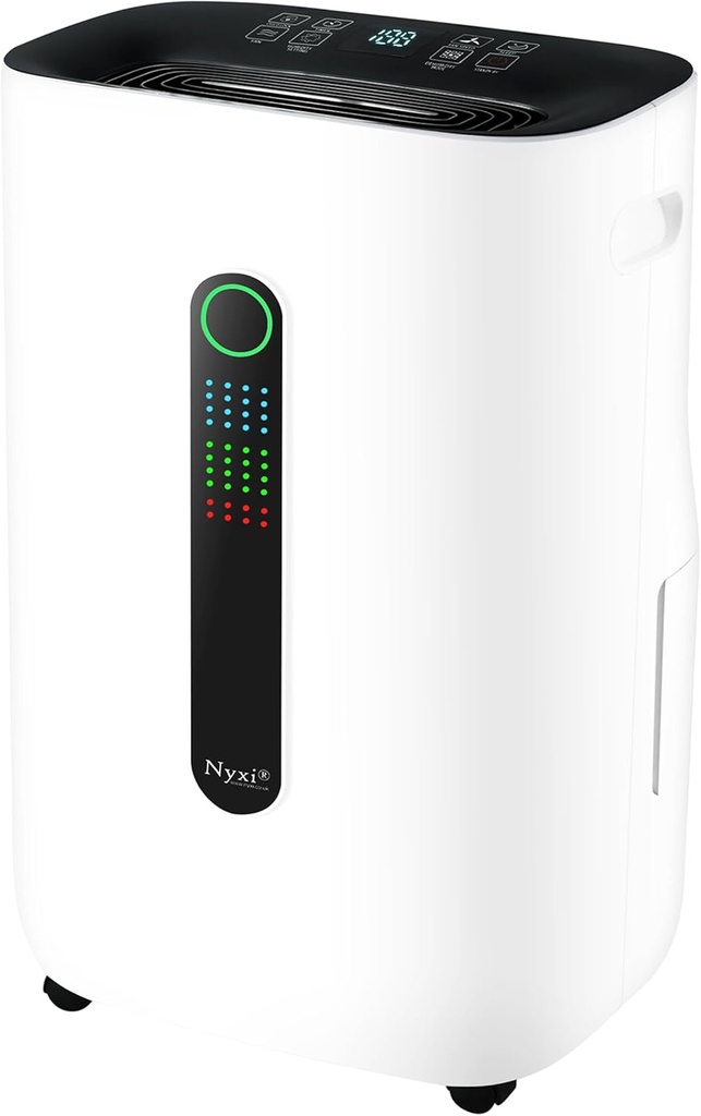 Nyxi Home Dehumidifier 4,500 Sqft, Most Efficient Energy Star, XL 1.7 Gallon Tank, Drain Hose, Digital Humidity Control & 24-Hour Timer, Removes Moisture 50 Pints from Rooms, Laundry, Office