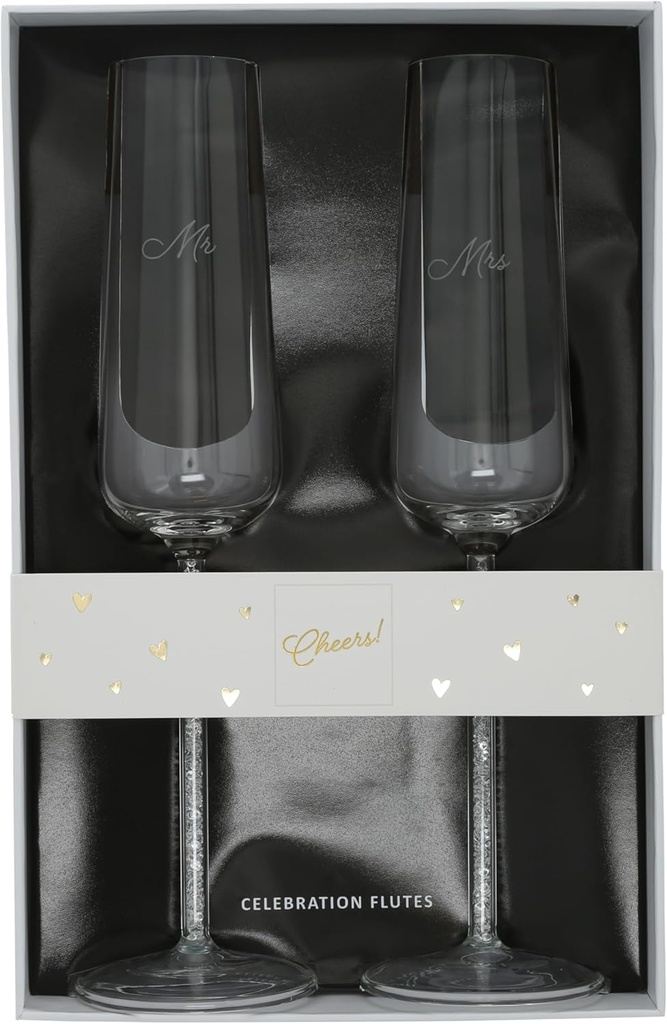 Pavilion Gift Company - Mr & Mrs - Set Of 2 7 Oz Stemmed Champagne Flute Drinkware Glasses Wedding Fiance Fiancee Engagement Party Wife Husband Anniversary
