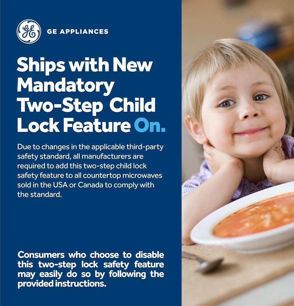 GE GCST09N1WSS Microwave Oven, 900-watt 7 Auto Cooking Settings, Child-Lock Technology, Kitchen Essentials for The Countertop, Dorm Room or Apartment, 0.9 Cu. Ft, Stainless Steel