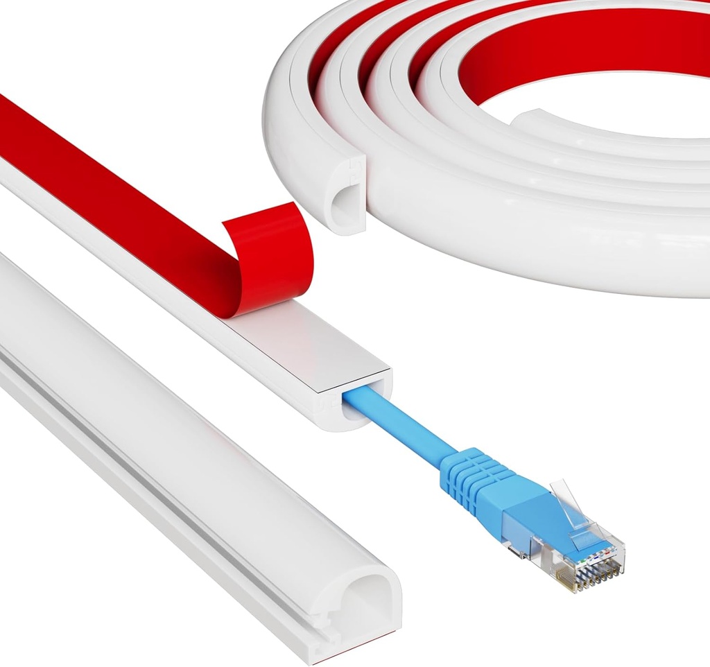 39" Side Open One Cord Hider (<1/4") for Wall Mounted Tv,Extension Cable Cover to Hide Conceal Cords Along Wall,Wire Raceway Management Cable Concealer Channel,Electric Cord Organizer Wiremold,White