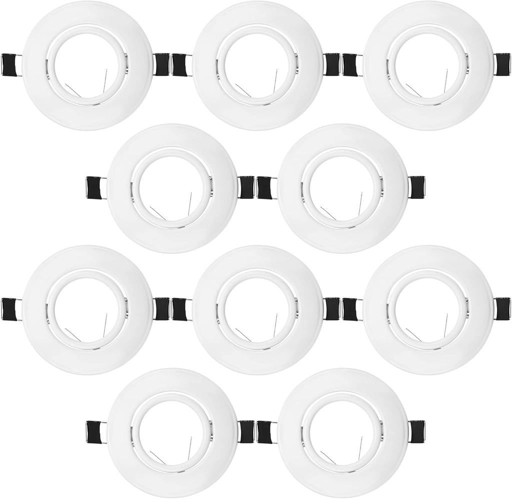 MR16 Flush Swivel Spot Light Fixture Halogen LED Mounting Bracket Bulb Holder Kitchen Bathroom Under Cabinet Counter Housing Recessed Lighting GU5.3 Socket Wiring Dimmable (Matte White) Pack of 10