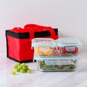 Glass Lunch Boxes/Food Storage Containers with Airtight Lids and Red Lunch Bag - Set of 3