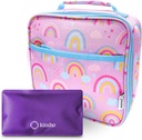 Bundle of 2x Bento Box for Kids BPA Free. Medium (Orange, Pink) + Lunch Box for Kids with Ice Pack (Rainbow)