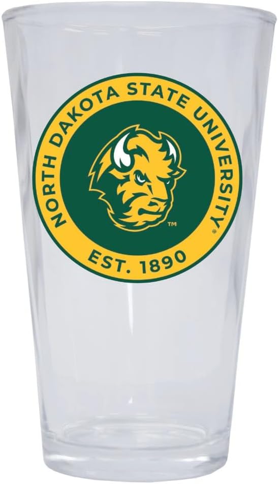 R and R Imports North Dakota State Bison 16 oz Pint Glass Officially Licensed Circle Design 4-Pack