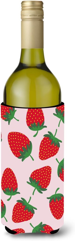 Caroline's Treasures BB5146LITERK Strawberries on Pink Wine Bottle Hugger Bottle Cooler Sleeve Hugger Machine Washable Collapsible Insulator Beverage Insulated Holder