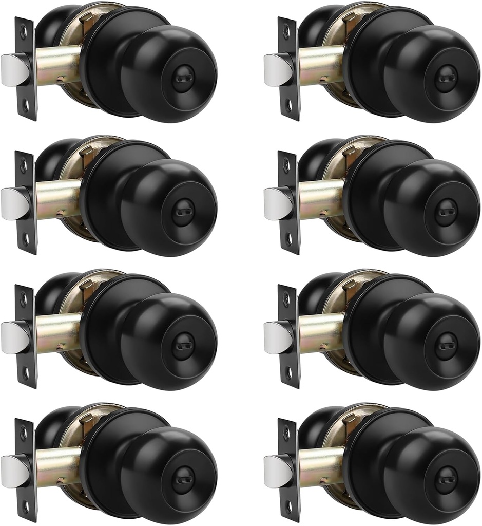 Probrico Black Bedroom Door Locks, Interior Door Knobs with Locks, Privacy Door Handle Locks,Bathroom Door Knobs, Black Interior Keyless Door Locks, 8 Pack