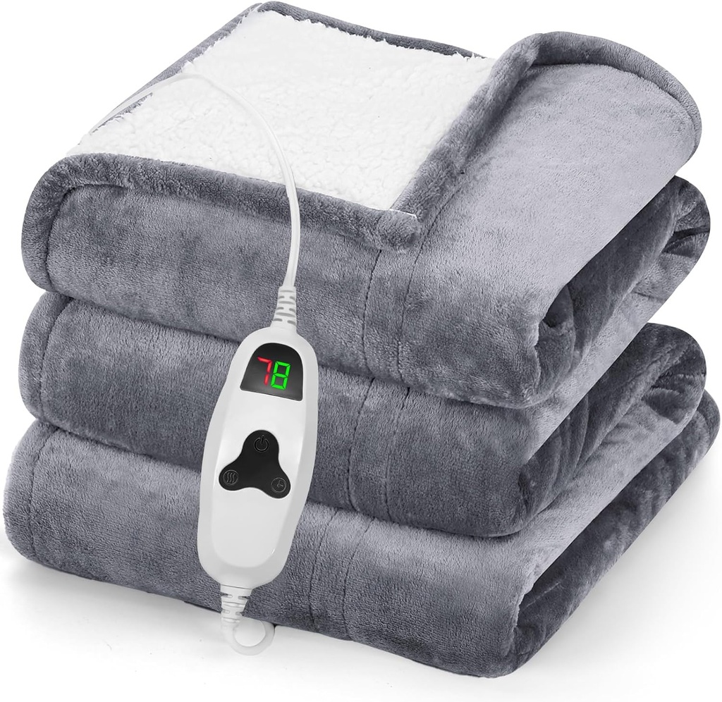 greenoak Heated Blanket Electric Throw 50"X60", Heating Blanket with 10 Heat Levels 8 Hours Auto-Off,Fleece Soft Christmas Blanket,Gifts for Grandma Seniors Mom, Misty Grey