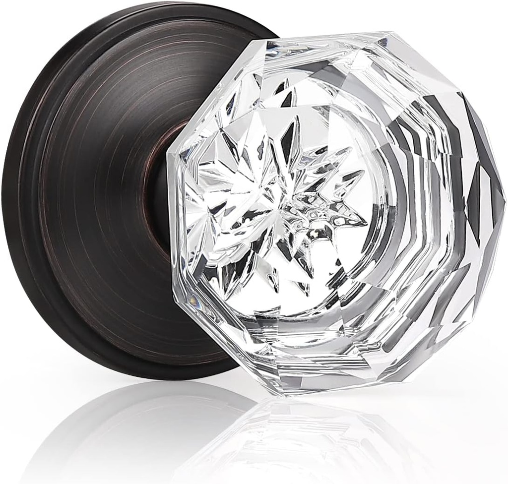KNOBWELL 1 Pack Crystal Individual Dummy Door Knob, Single Sided Classic Rosette Faceted Crystal Door Knobs, Antique Oil Rubbed Bronze Finish Clear Glass Door Knobs