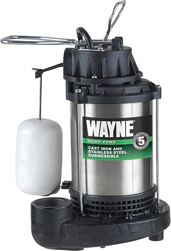 Wayne 58321-WYN3 CDU980E 3/4 HP Submersible Cast Iron and Stainless Steel Sump Pump with Integrated Vertical Float Switch, Large, Silver
