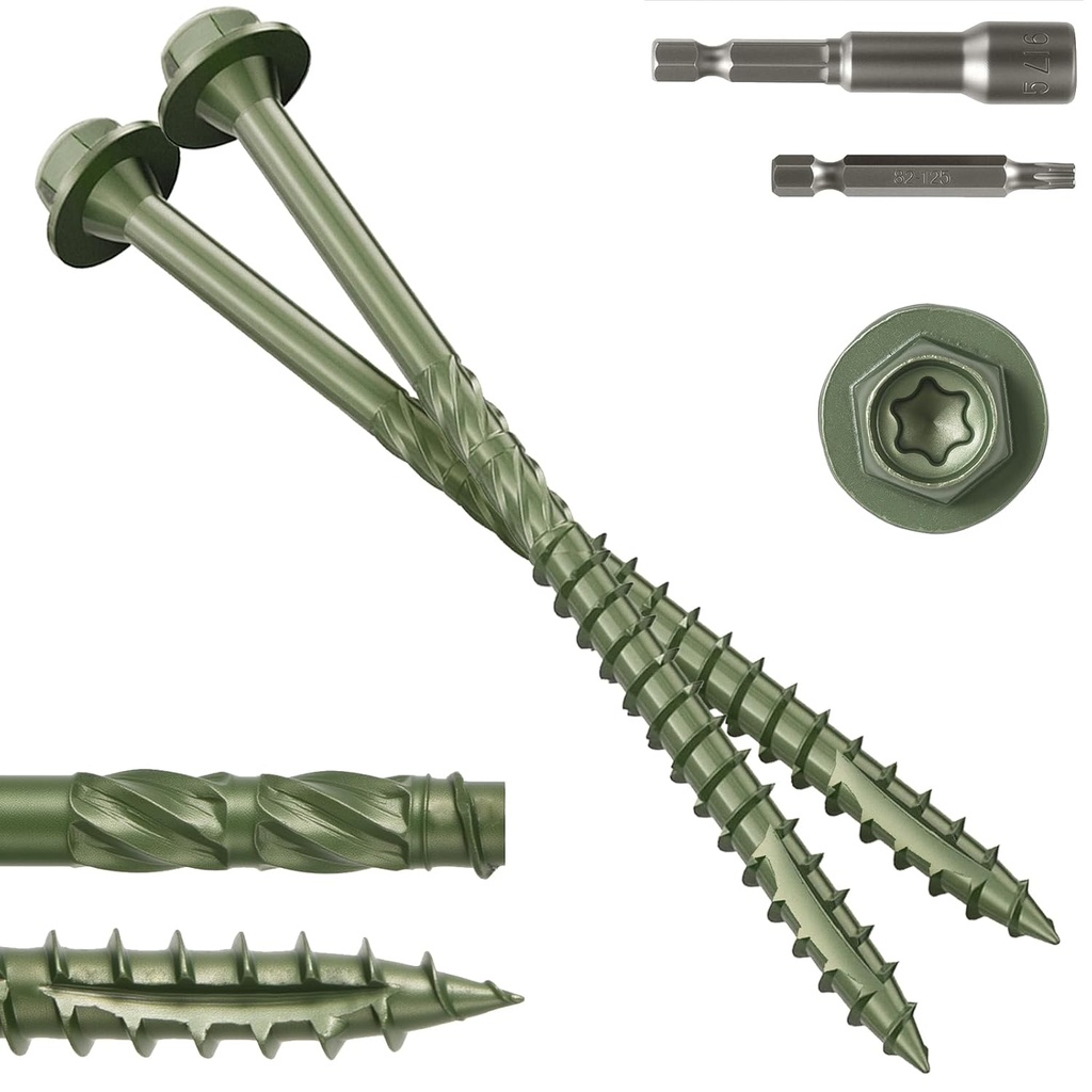 #14 x 4 Wood Structural Screws 50 Pack Hex Head Lag Screws, Rust Resistant Timber Screws for Timber/Log/Landscaping Wood (Green)