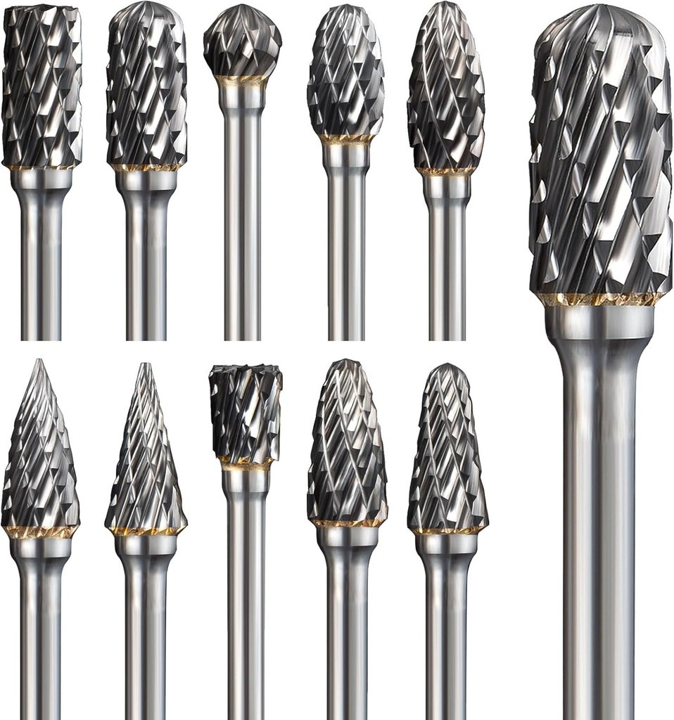 Carbide Burr Set Compatible with Dremel Rotary Tool 10Pcs Double Cut Carbide Rotary Burr Set with 1/8" Shank Rotary Tool Accessories for Woodworking, Carving, Engraving, Drilling, Steel Metal Working